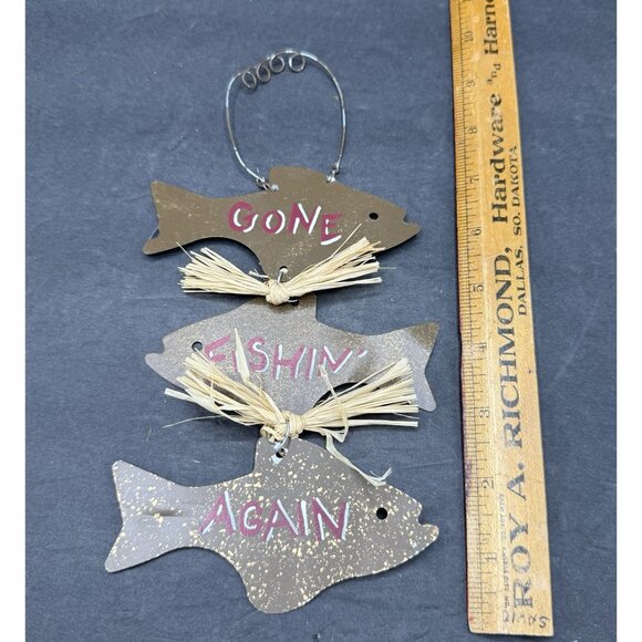 Metal Fish Hanging Wall Decor "Gone Fishin’ Again" Fishing Decor 10" L x 4.5" W - Picture 3 of 5